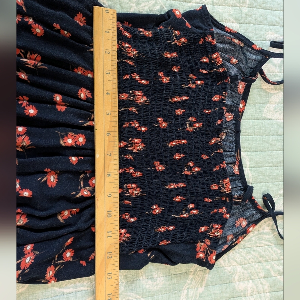 Faded Rose Floral Navy and Orange Ruffle Dress. Junior's Size L. - Picture 6 of 9
